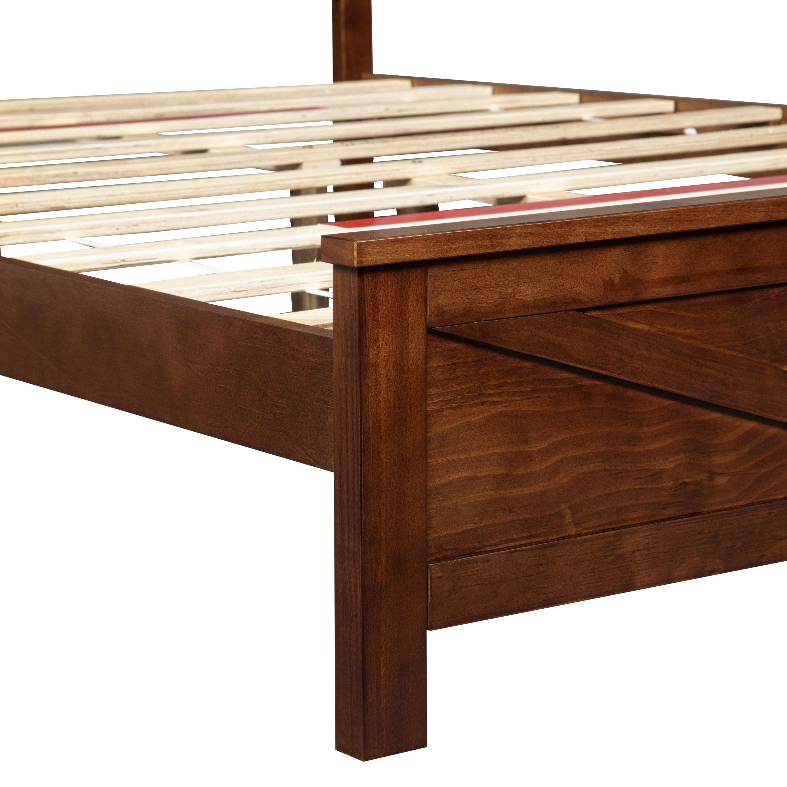 Farmhouse Style Queen Size Bed with Barn Door Designed Headboard and Footboard, Pinewood Bed with Strengthened Bed Frame ,White