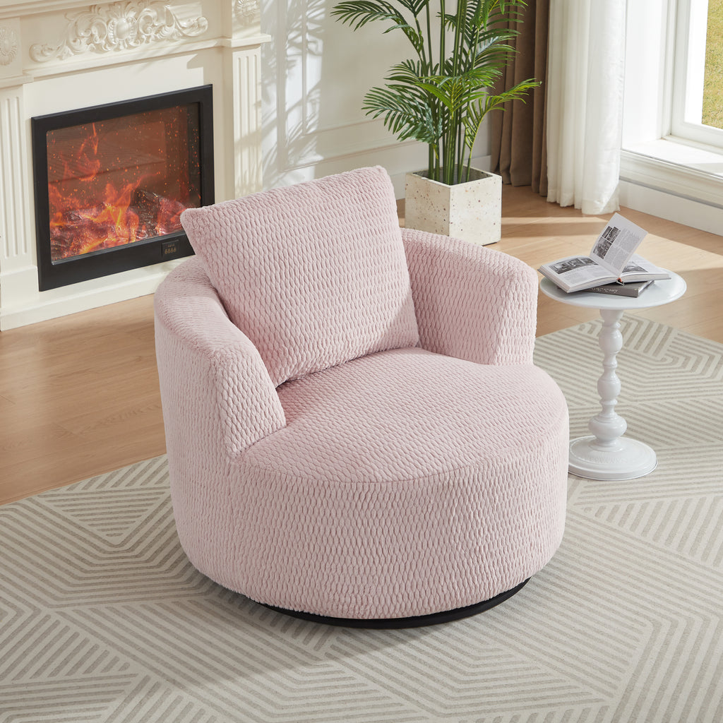 Compressible swivel chair with plush faux fur upholstery