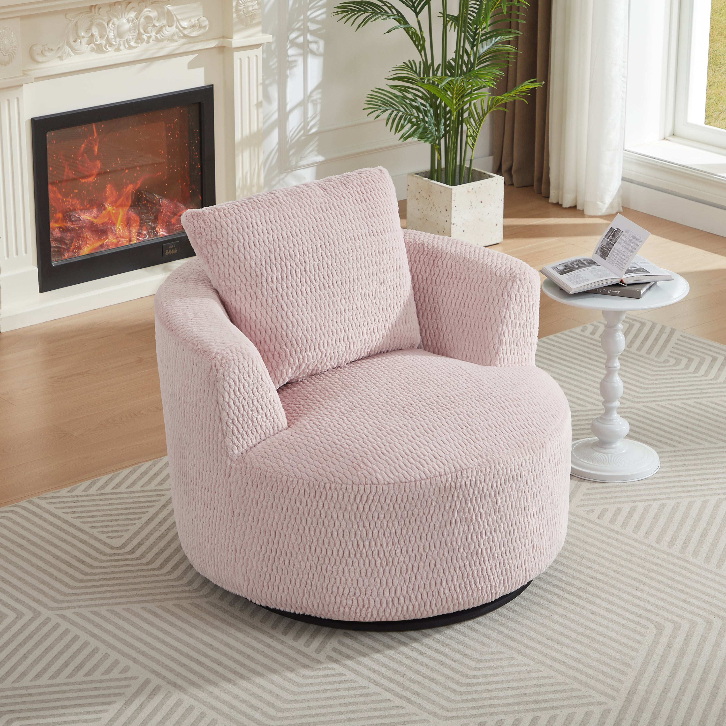 Faux Fur Swivel Accent Chair — 360° Compressible Comfort