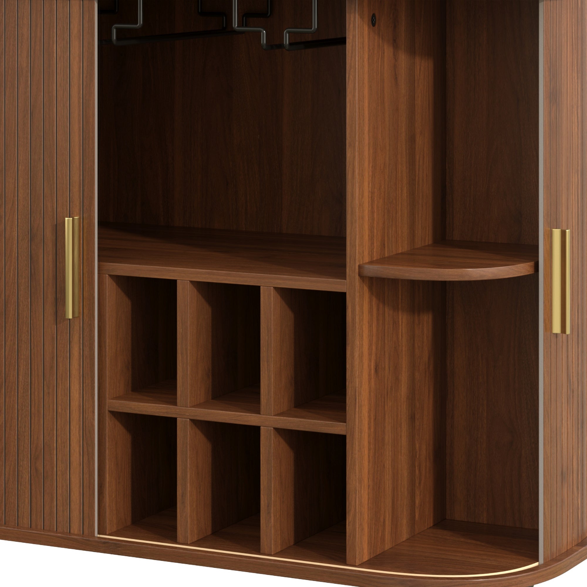 39' Fluted Liquor & Coffee Bar Cabinet with 6 Wine Racks and 3 Glass Holders, Mid-Century Modern Bar Cabinet with A Large Storage Drawer ,4 Hidden Storage Space on the Side , Black