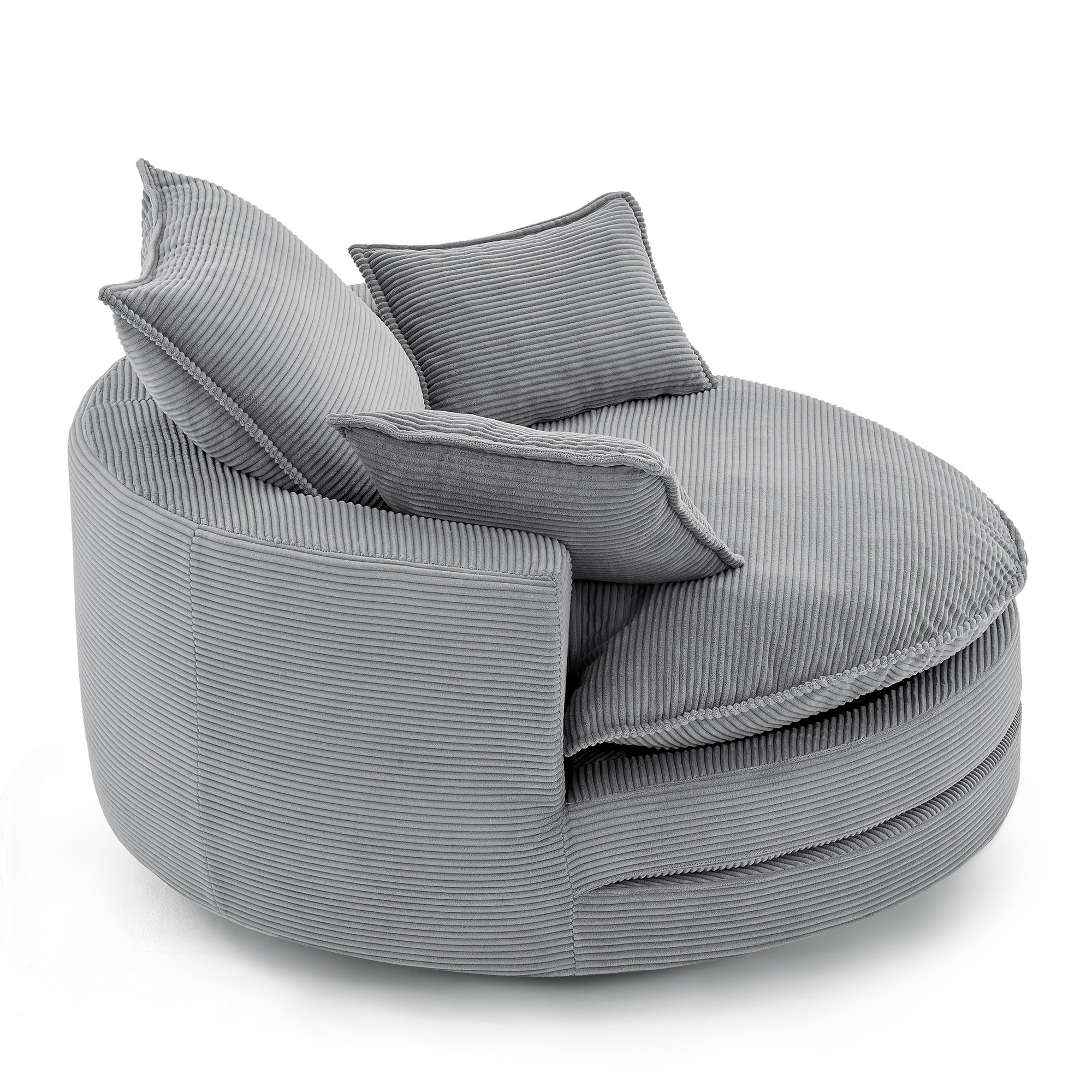 Blue Corduroy 360° Swivel Barrel Accent Chair with Dual-Layer Cushion & 3 Pillows