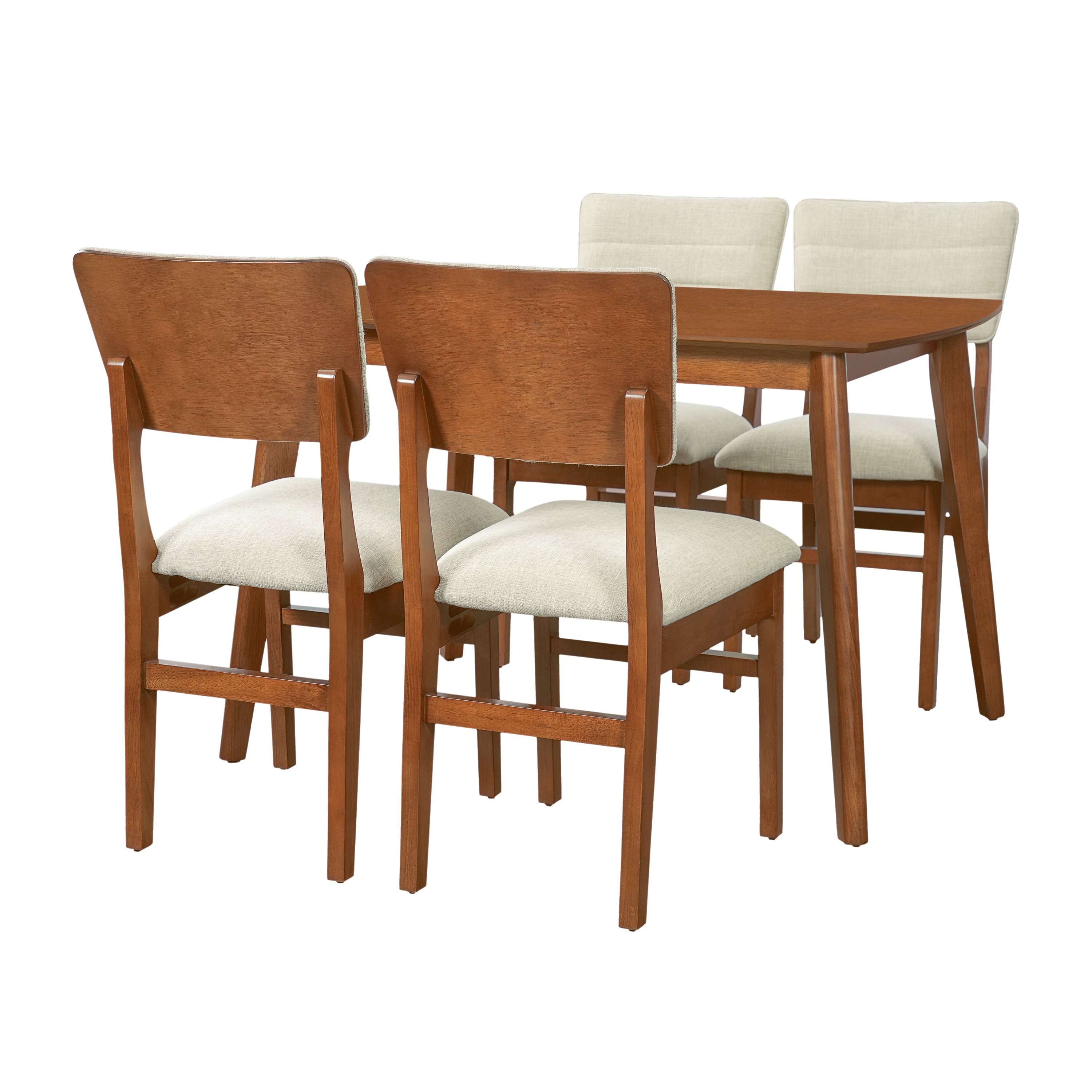 Farmhouse Dining Table Set for 4, Wood Kitchen Table & 4 Upholstered Chairs with Sturdy Rubber Wood Frame, Padded Seat, Curved Backrest, Space-Saving Dinette Set for Dining Room, Brown+Gray