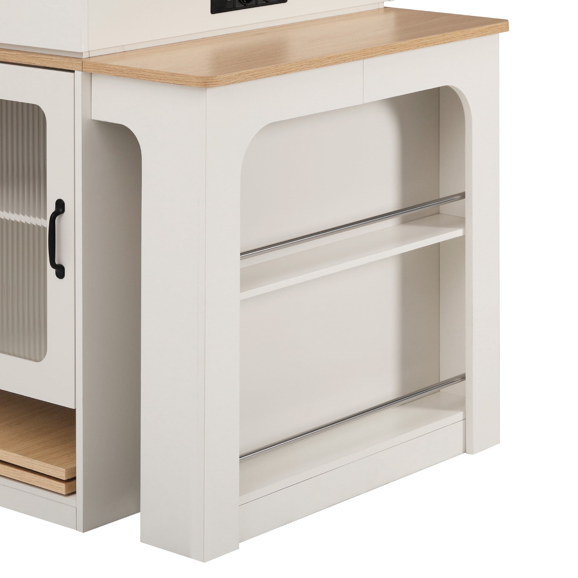 K&K 59.5' Kitchen Island with Extendable Dining Table, Kitchen Storage Table with Double-sided Storage, Kitchen Island with 2 Drawers, Power Outlet, Side Open Shelves, for Kitchen, Dining Room, Black
