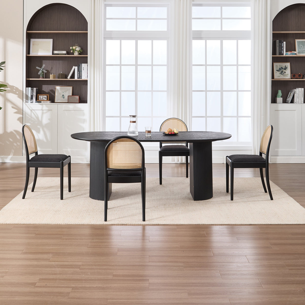 Rattan Dining Chairs Set of 2, Upholstered Linen Dining Room Chairs with Backrests, Modern Kitchen Chairs with Wood Legs for Dining Room, Beige