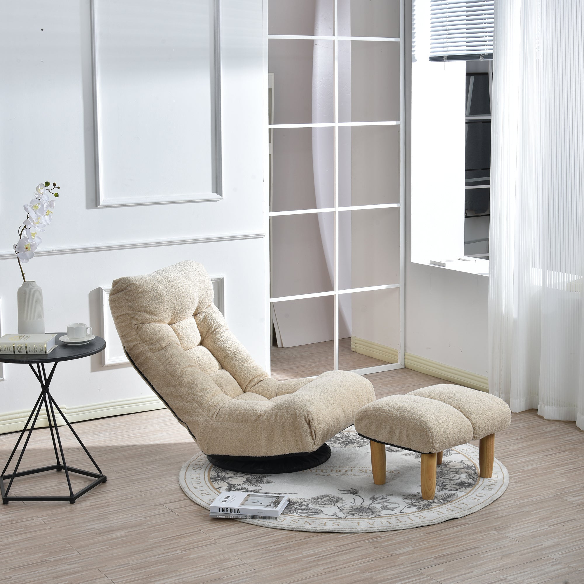 Adjustable back sections on white reclining sofa chair