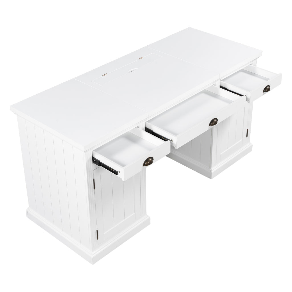 Top drawer open on white executive desk