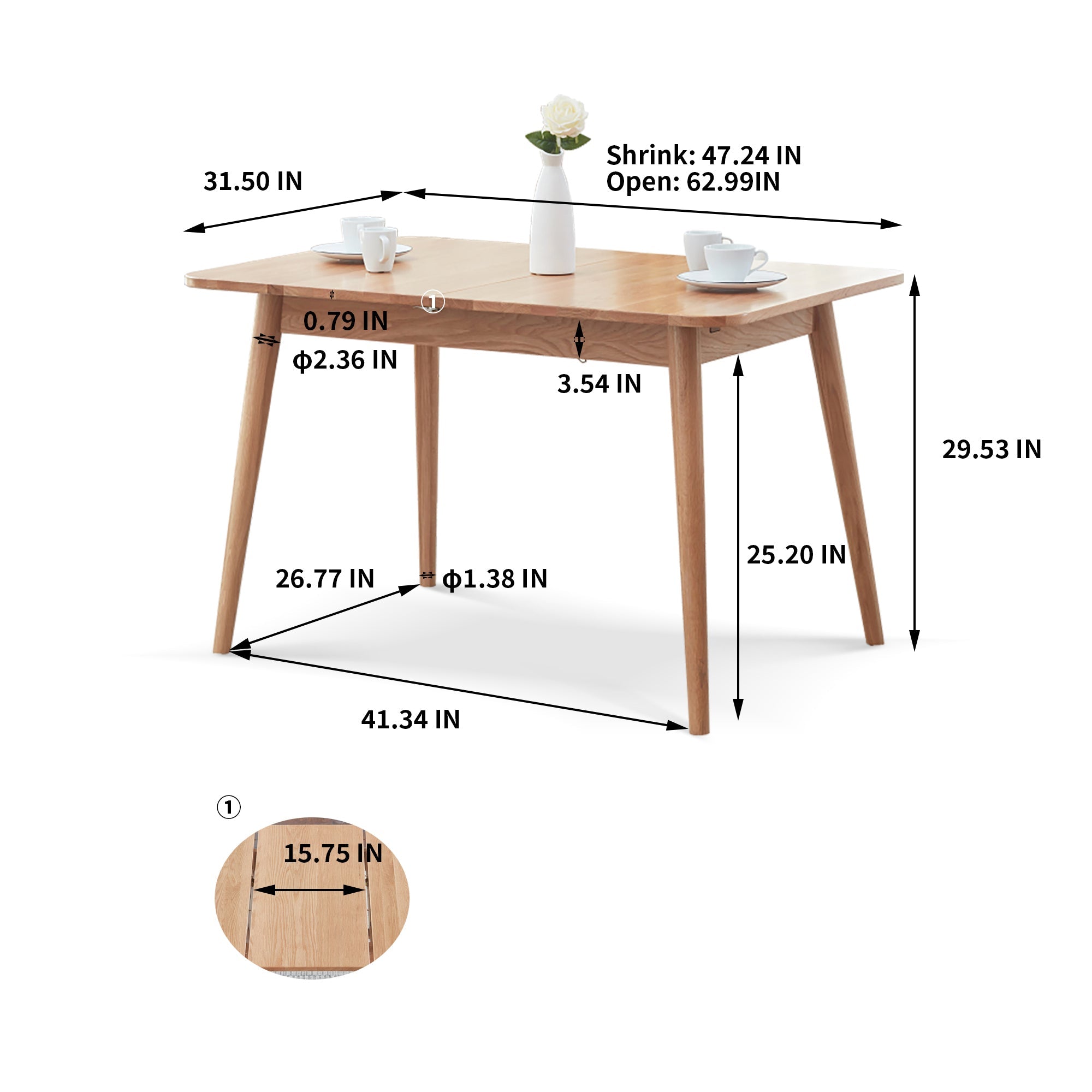Extendable Solid Oak Dining Table — Round Corners & Diagonal Legs