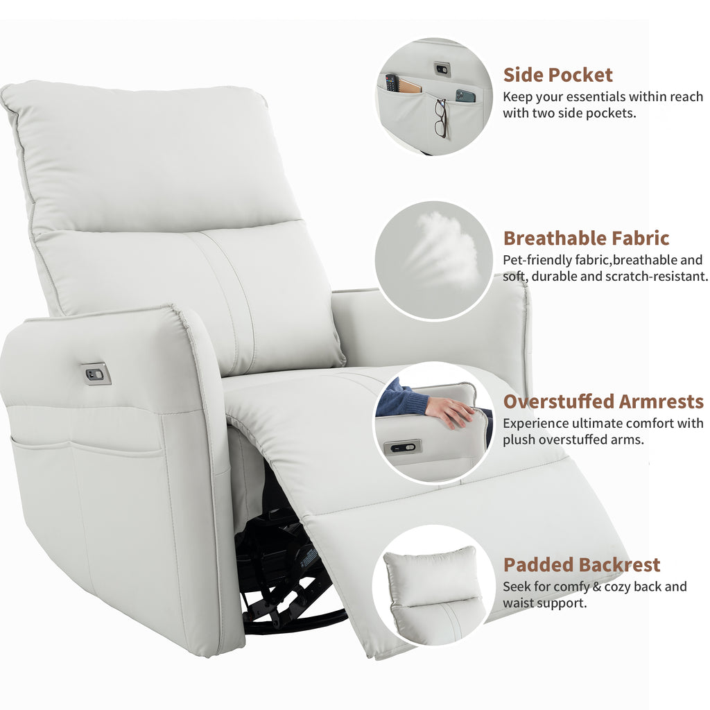 Electric reclining chair light gray PU leather — seated position