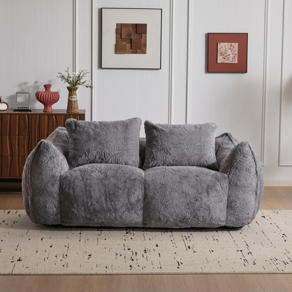 Giant Bean Bag Couch for Adults, Ultra Soft Fluffy Loveseat Bean Bag Sofa, Oversized Chase Lounge Chair Indoor for Living Room Bedroom, No Assembly Required Cozy Reading Chair with Pillows, White