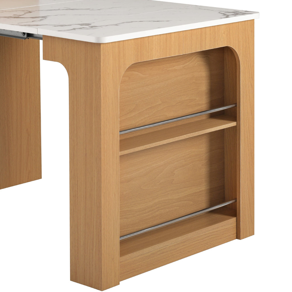 K&K 59.5' Kitchen Island with Extendable Dining Table, Kitchen Storage Table with Double-sided Storage, Kitchen Island with 2 Drawers, Power Outlet, Side Open Shelves, for Kitchen, Dining Room, Black