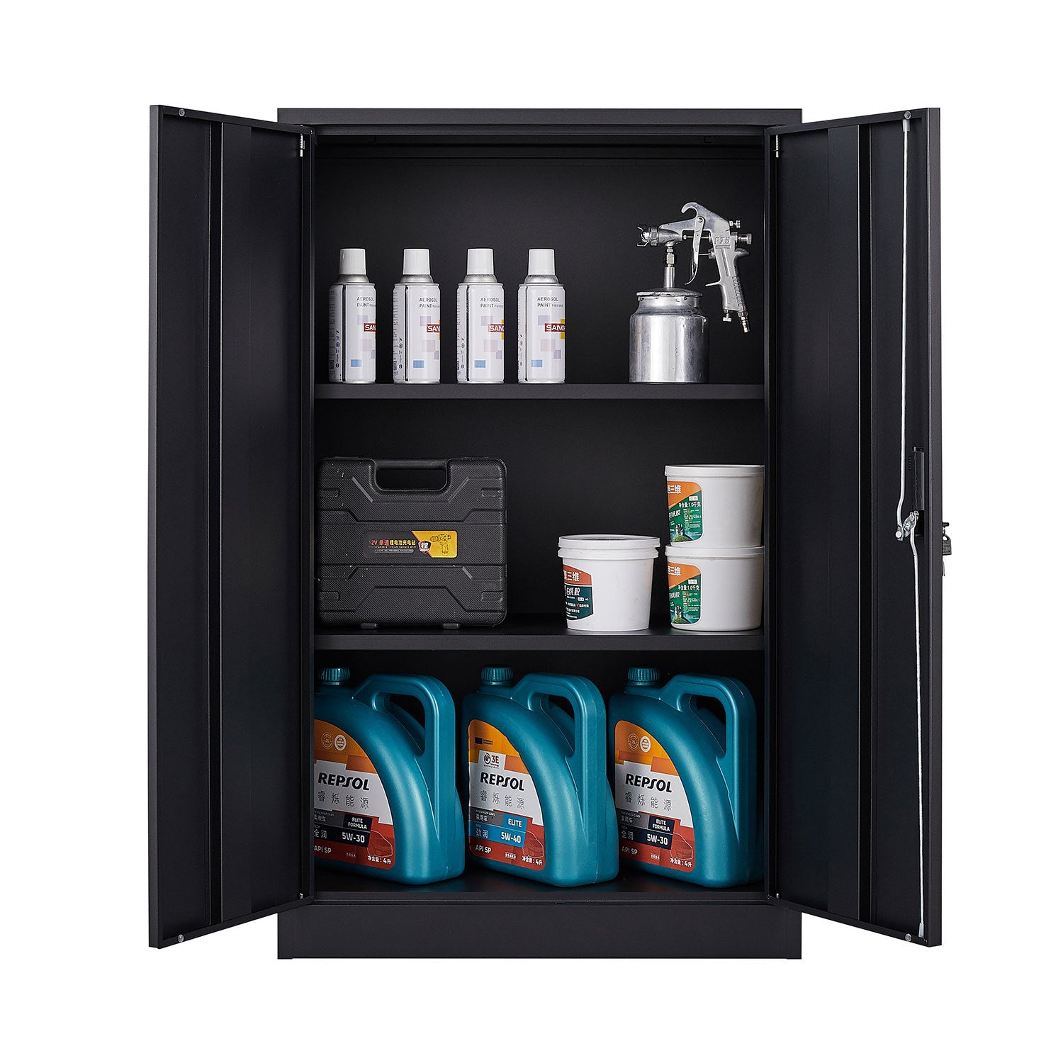 Adjustable height shelf dividers filing cabinet interior