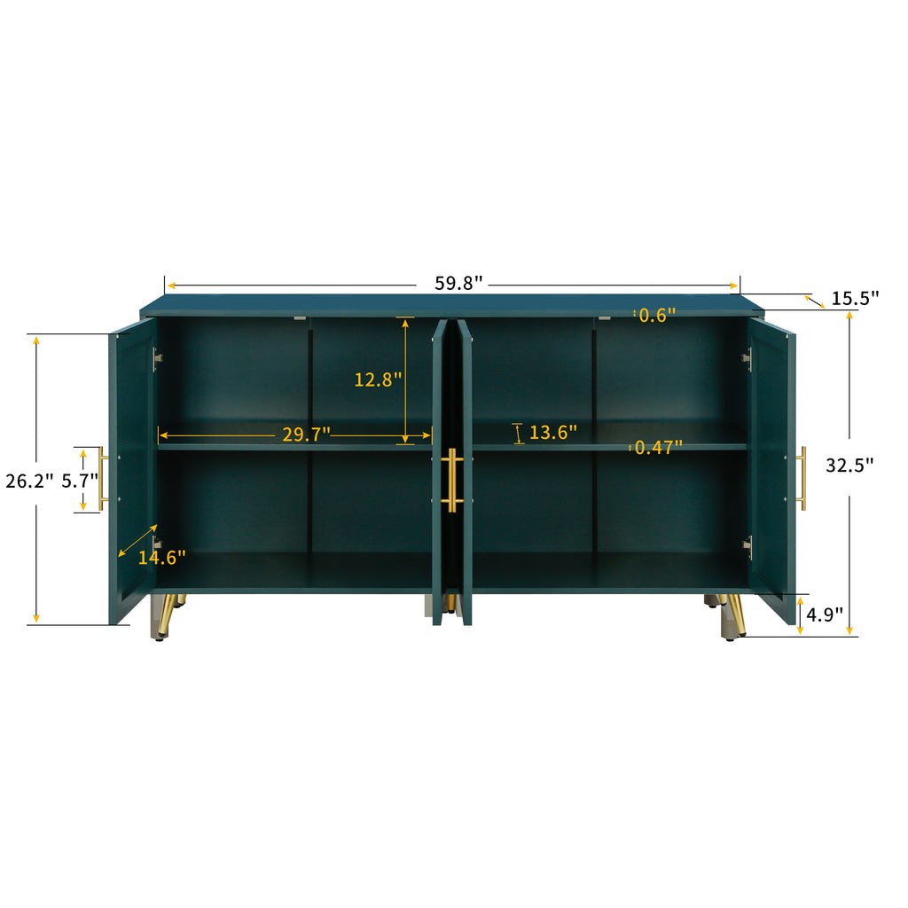Navy blue media console interior storage detail