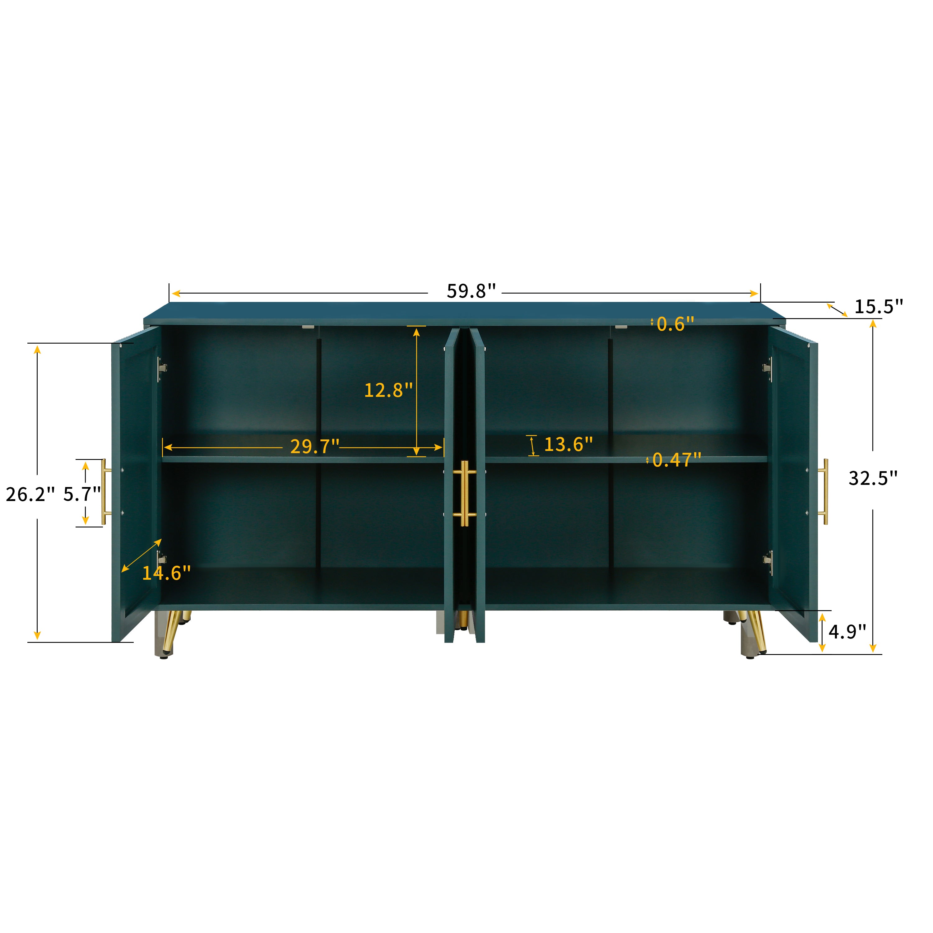 Navy blue media console interior storage detail