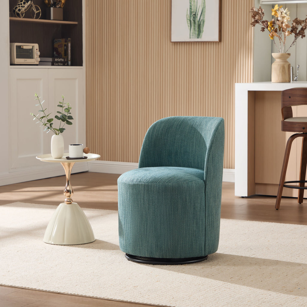 Set Of 1 Upholstered Kitchen & Dining Room Barrel Chair, Mid Century Modern Round Linen Dining Chair, 360 Degree Swivel Comfy Armless Accent Makeup Vanity Side Chair for Bedroom Living Room