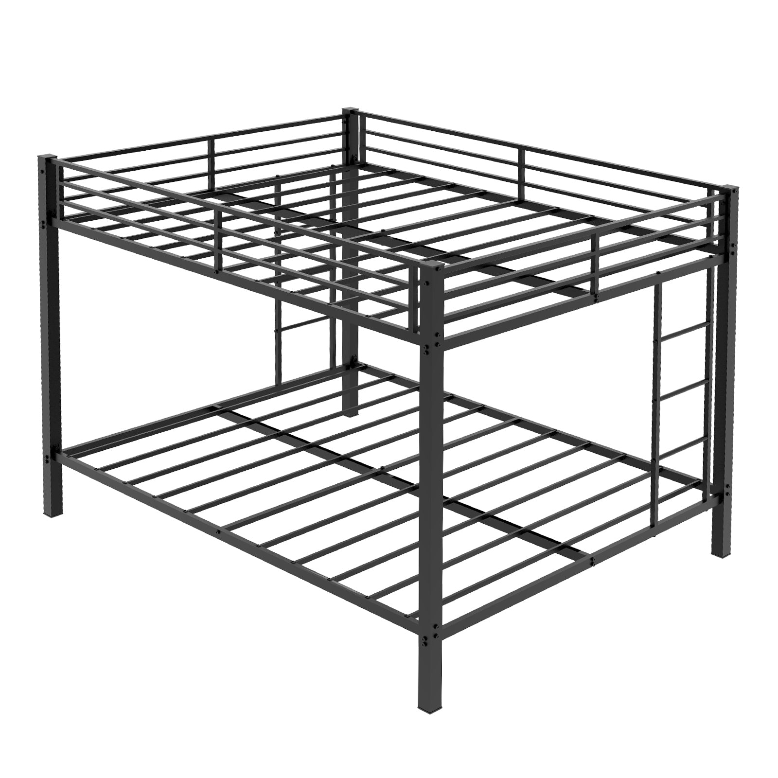 Multi-Functional Square Tube Iron Bunk Bed, Full Size Upper & Lower, Black Metal Frame, 137cm x 190cm