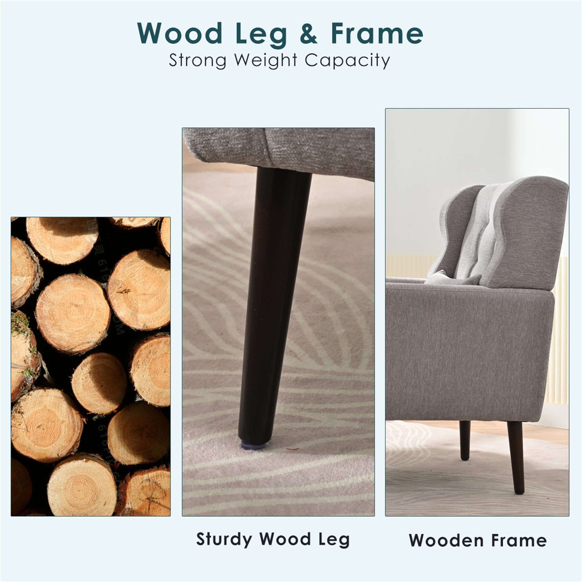 Chenille Accent Chair with Lumbar Pillow — Mid-Century Rubberwood Legs