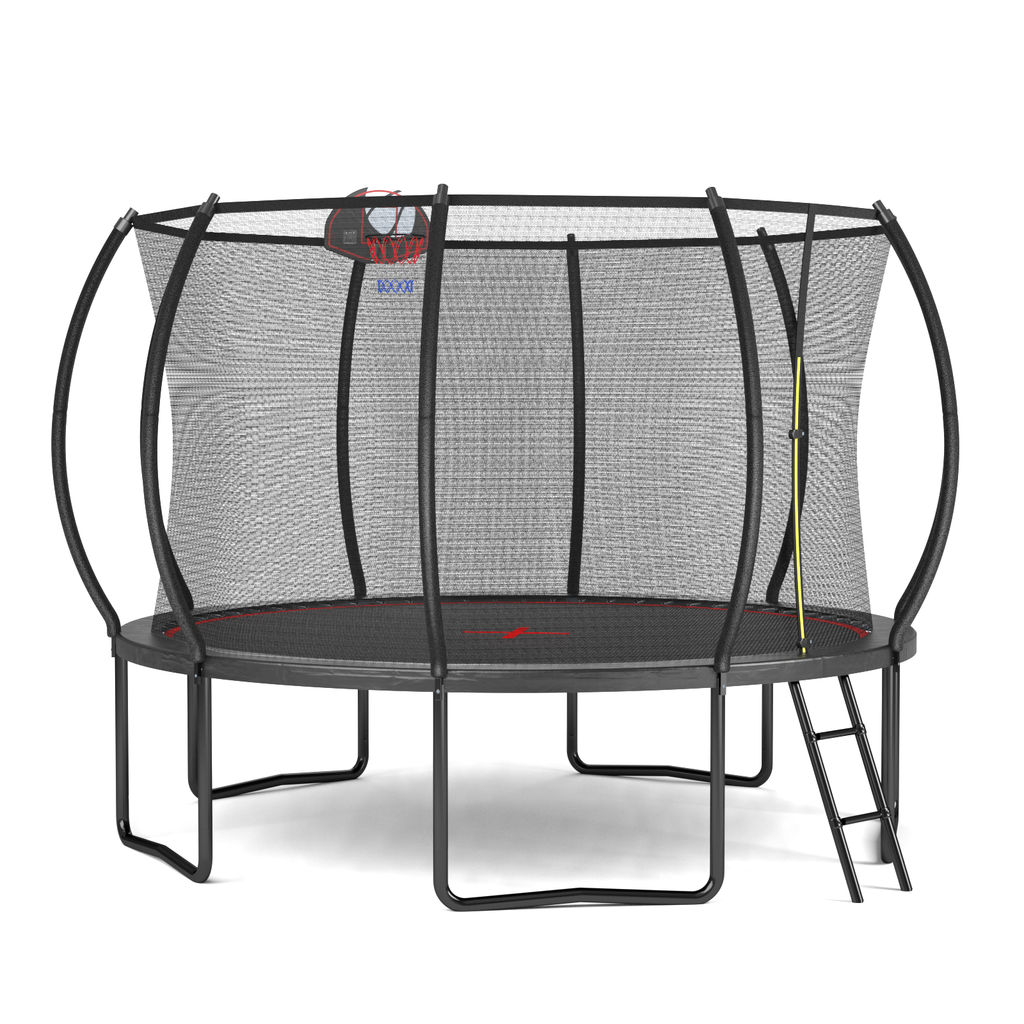 Kids backyard 12ft trampoline with basketball backboard and accessories