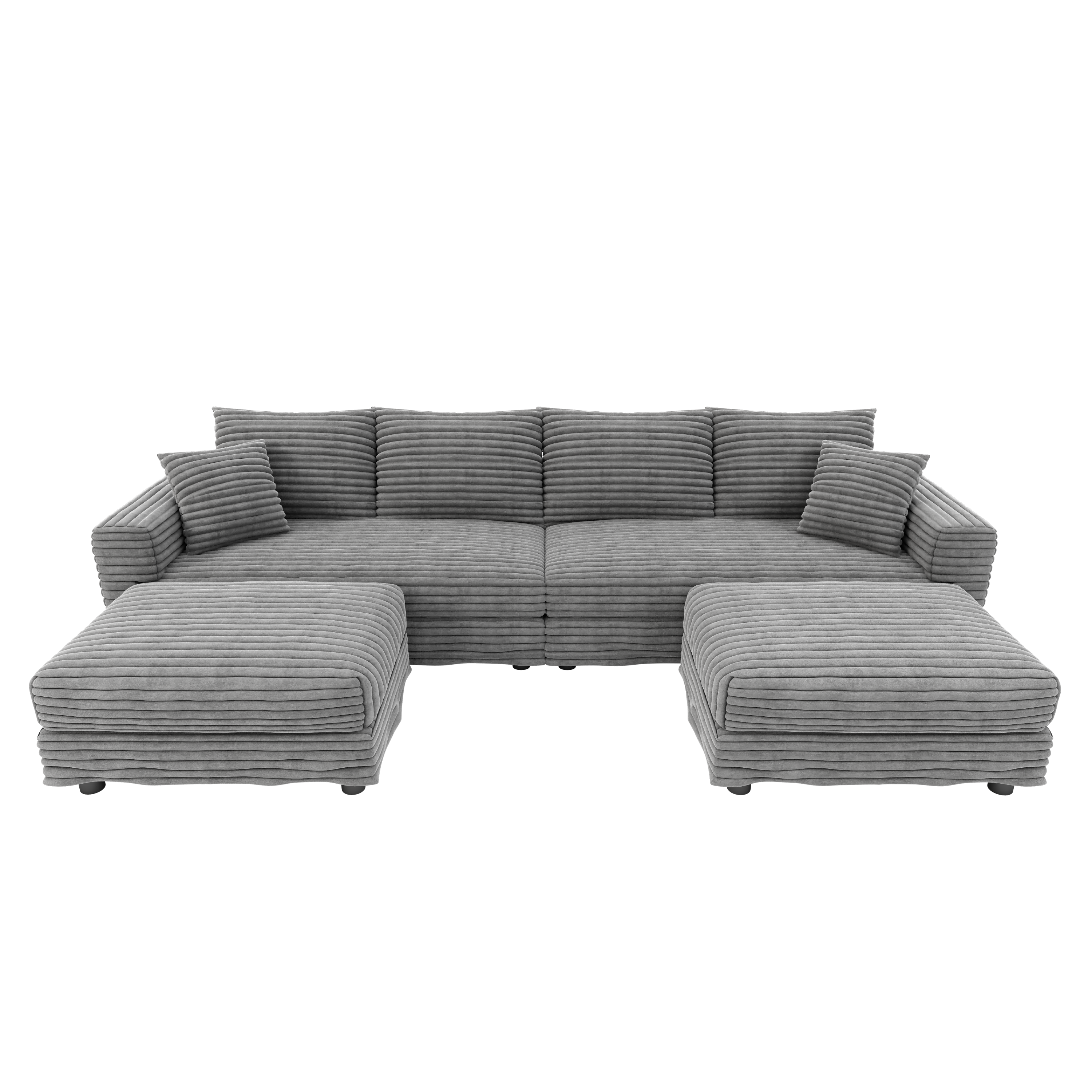 102.4 'Plush Corduroy 4-Seat Sofa,Modern Comfy Upholstered Sofa Cloud Couch,Deep Seat Couches with Soft Pillows and 3 Ottomans,Convertible Sofa Lounge Chair,Black(Old SKU:W1885S00287)