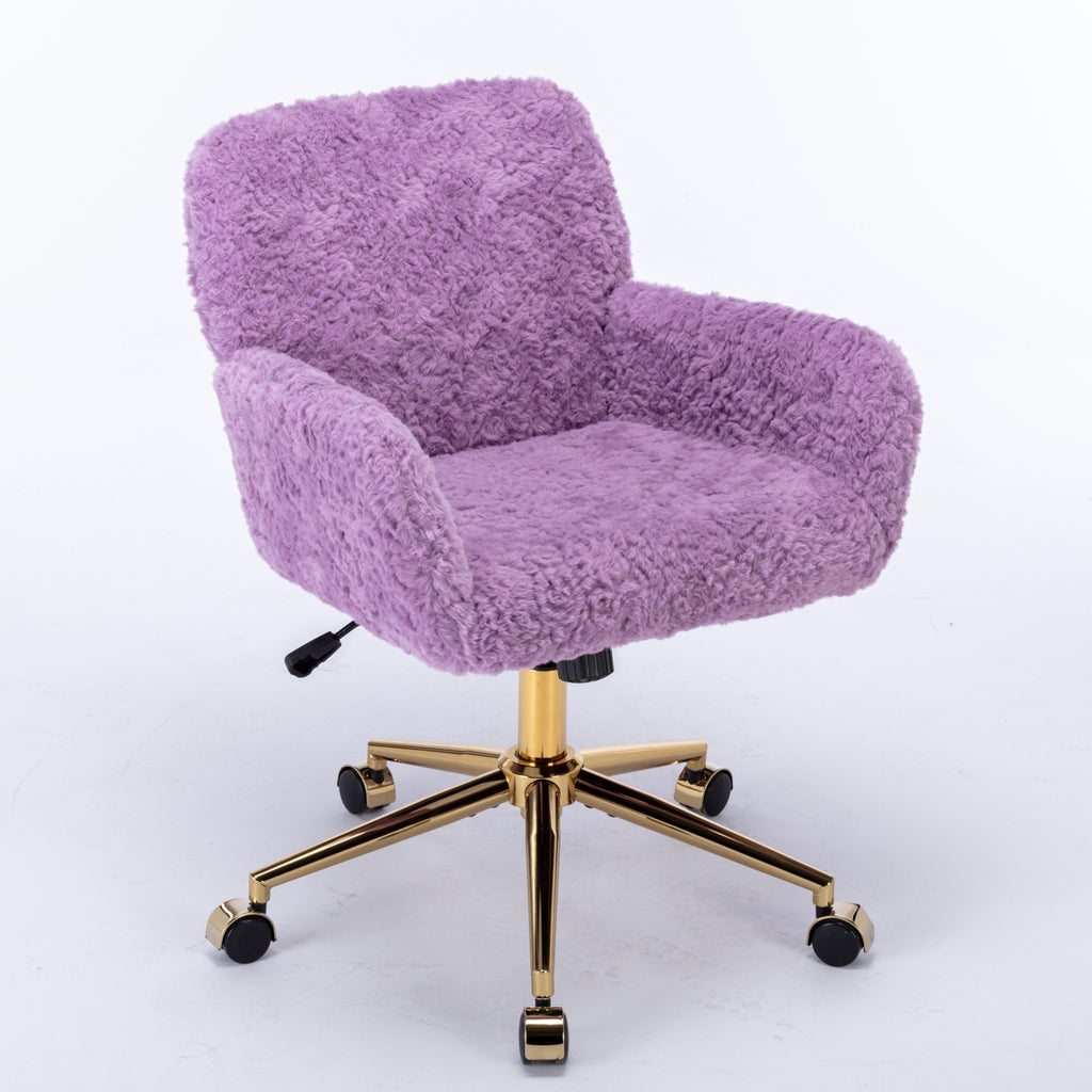 Violet office chair side profile with gold metal base