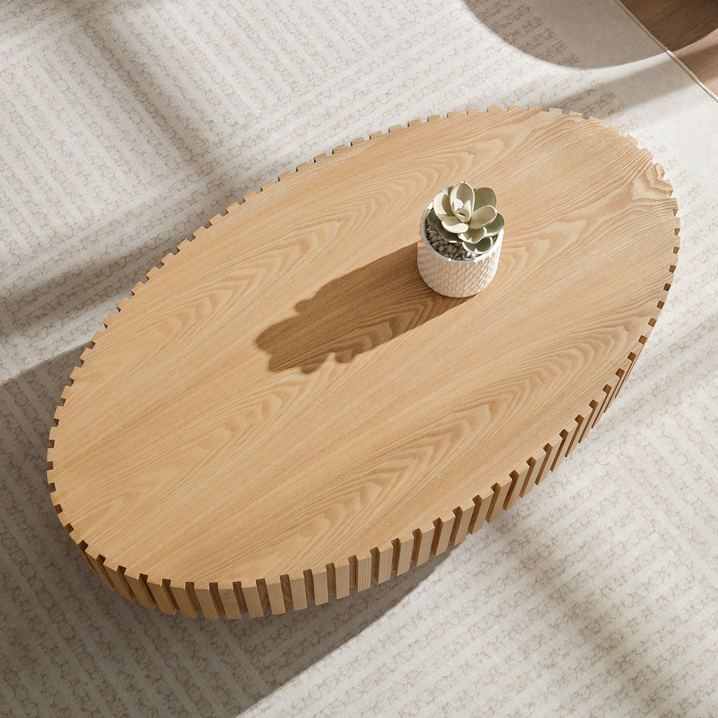 Natural ash elliptical coffee table side profile