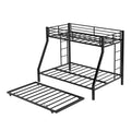 Modern Minimalist Square Tube Iron Bunk Bed with Ladder and Rolling Trundle, Full Size 137cm x 190cm, Black