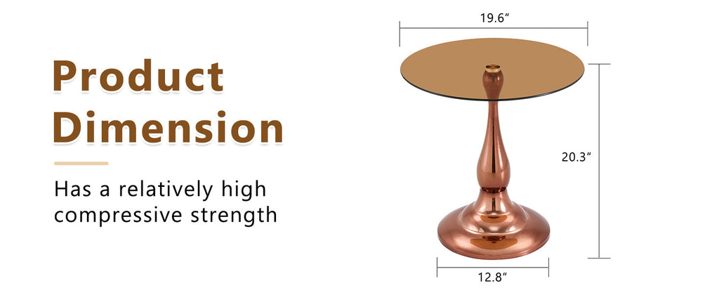 Metal side table rose gold finish streamlined vase base silhouette