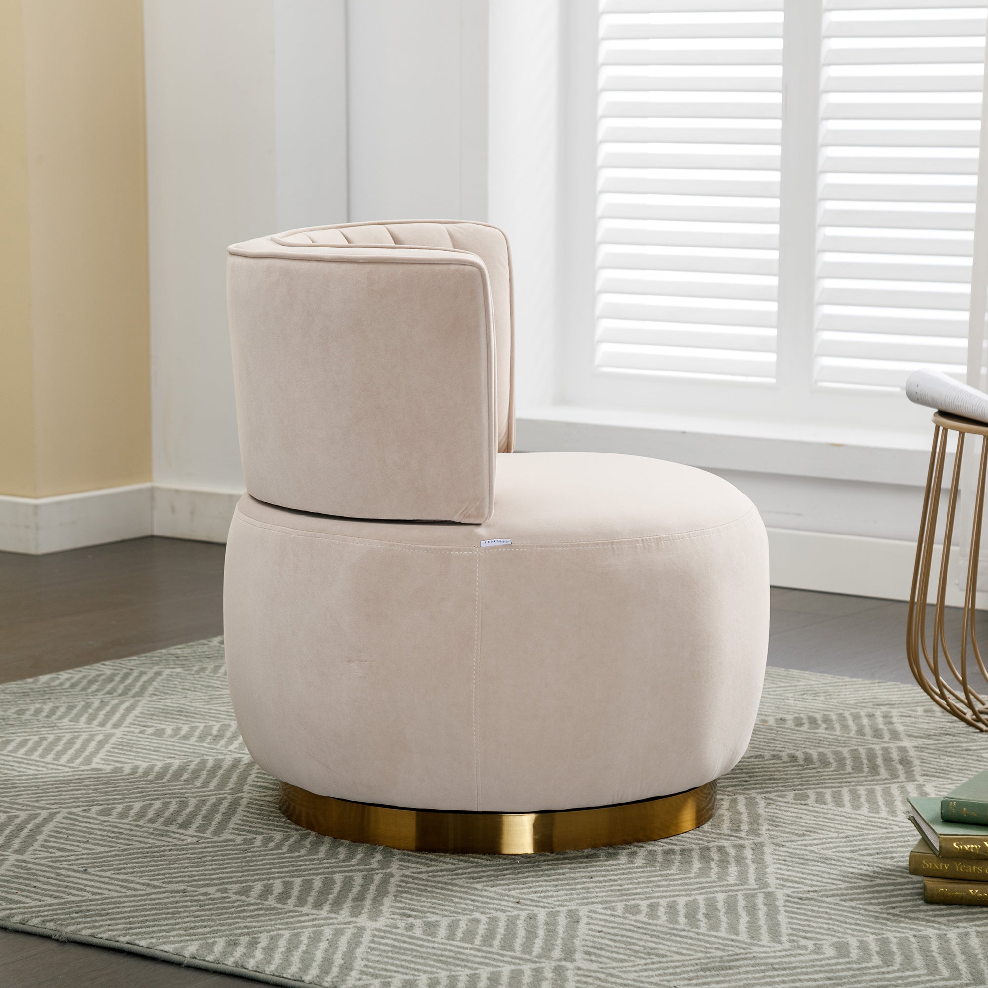 Velvet barrel chair seat cushion detail