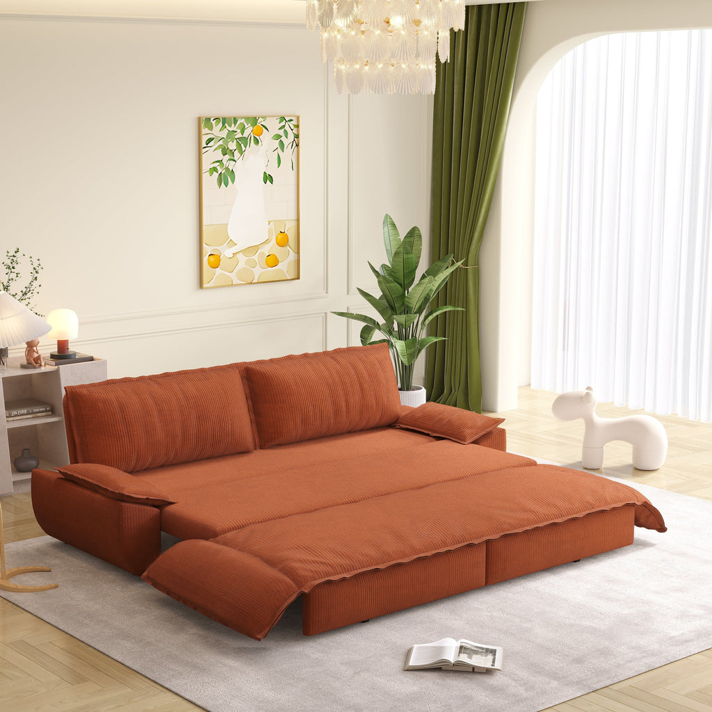 73.2' Queen Pull Out Sofa Bed,3-in-1 Convertible Sleeper Sofa,Multi-Functional Corduroy Loveseat Bed, Grey