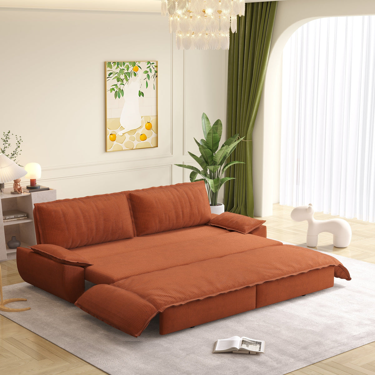 73.2' Queen Pull Out Sofa Bed,3-in-1 Convertible Sleeper Sofa,Multi-Functional Corduroy Loveseat Bed, Grey