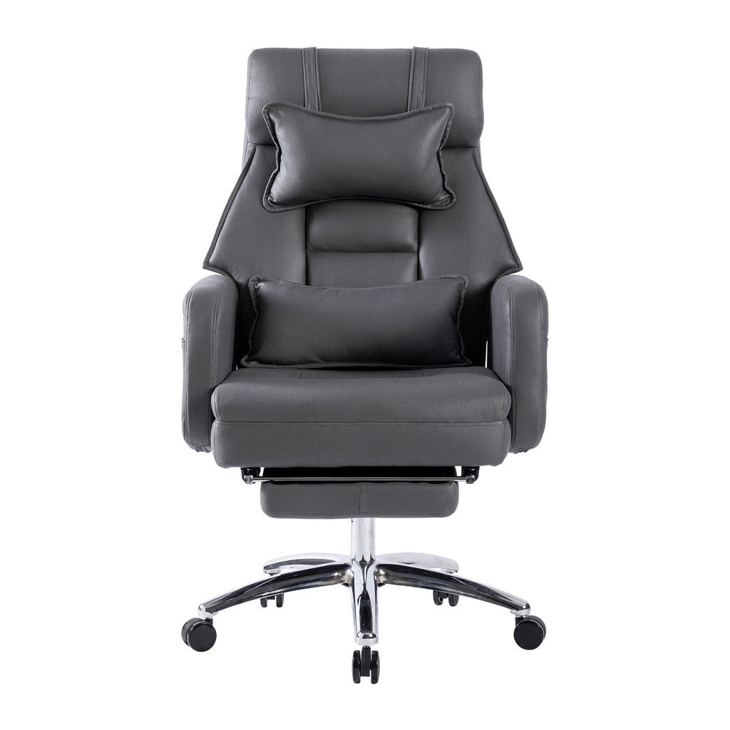 Dark grey office chair with headrest — side view