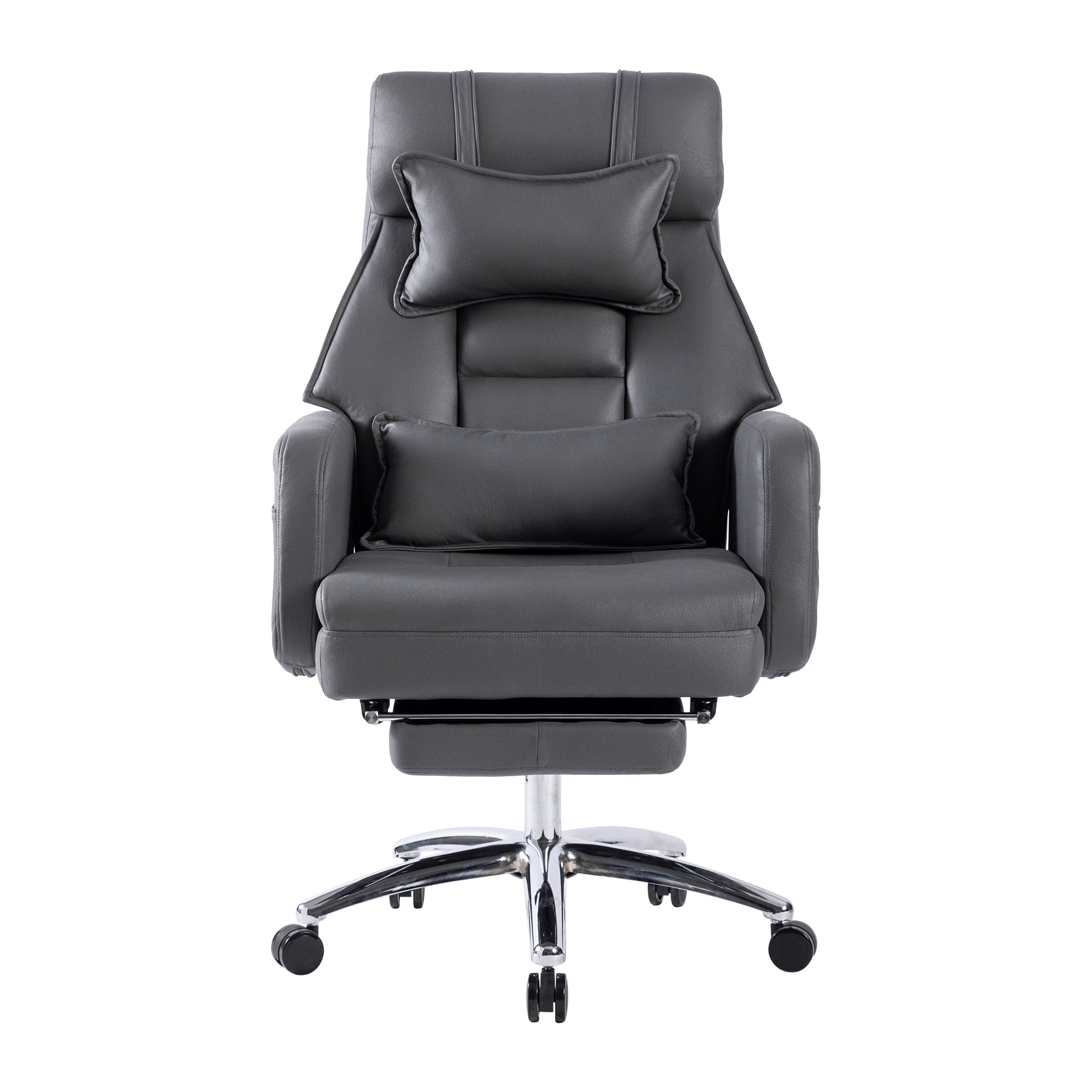 Dark grey office chair with headrest — side view