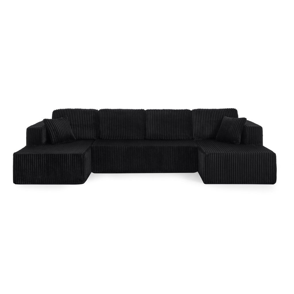 U shape Modular Sectional Sofa, Compressed Sectional Sofa Modern Minimalist Style Corduroy Couch, Sleeper Sofa for Living Room, Bedroom, Comfy Compressed Sofa Couch Space-Efficient Design-green