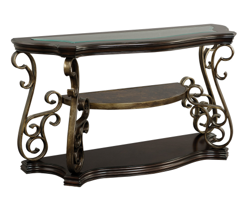 Glass-top sofa table behind sofa living room placement