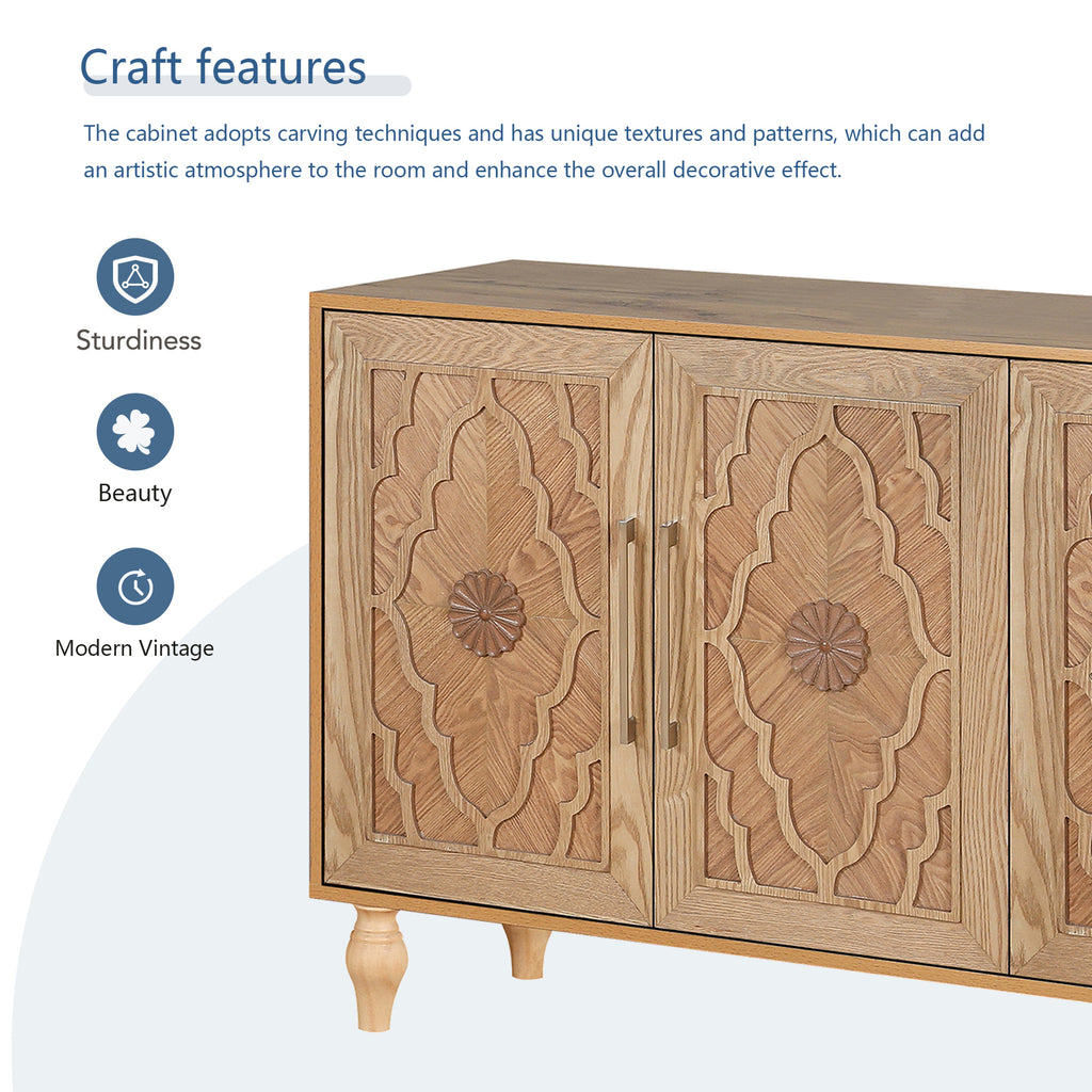 Natural wood carved door cabinet side profile