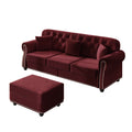 82.6'Upholstered Velvet Sofa with Nailhead Trim and Rolled Armrests,Mid-Century Modern Chesterfield Sofa with Button Tufted,Includes 3 Pillows,Burgundy