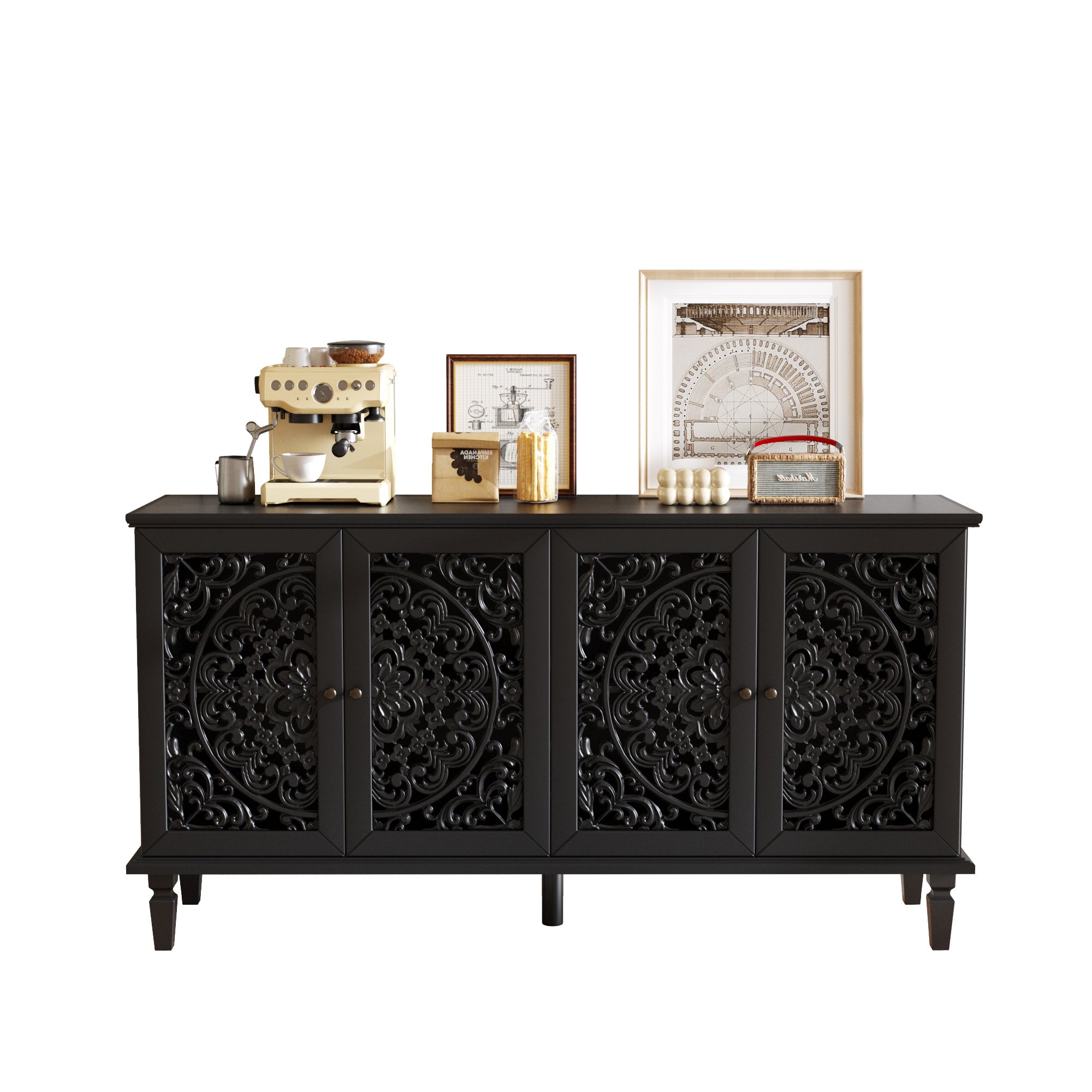 Antique black TV stand buffet cabinet living room