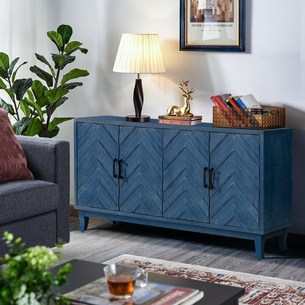 60 inch navy blue sideboard with four doors — full overview