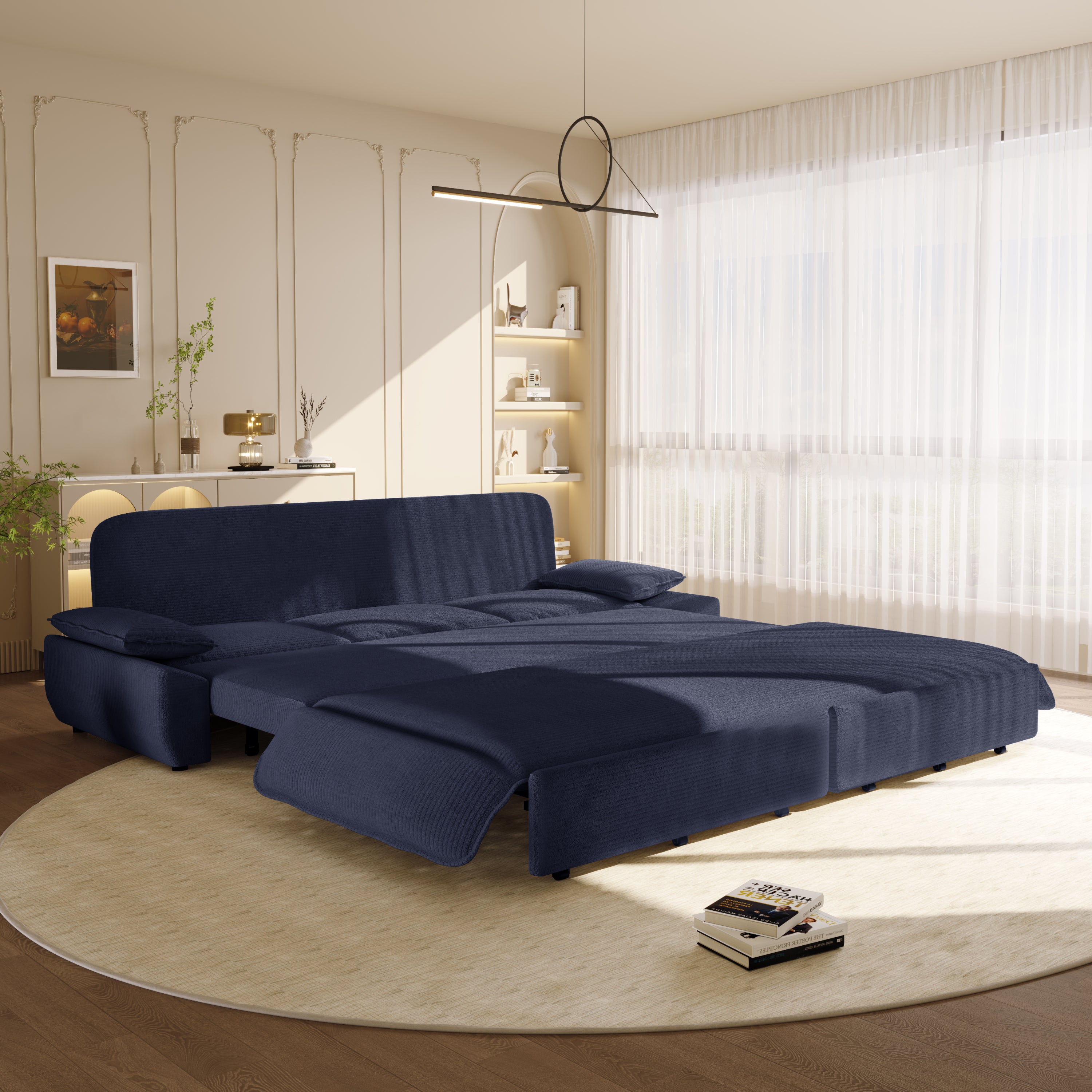 Convertible sofa bed fully extended to king-size sleeper