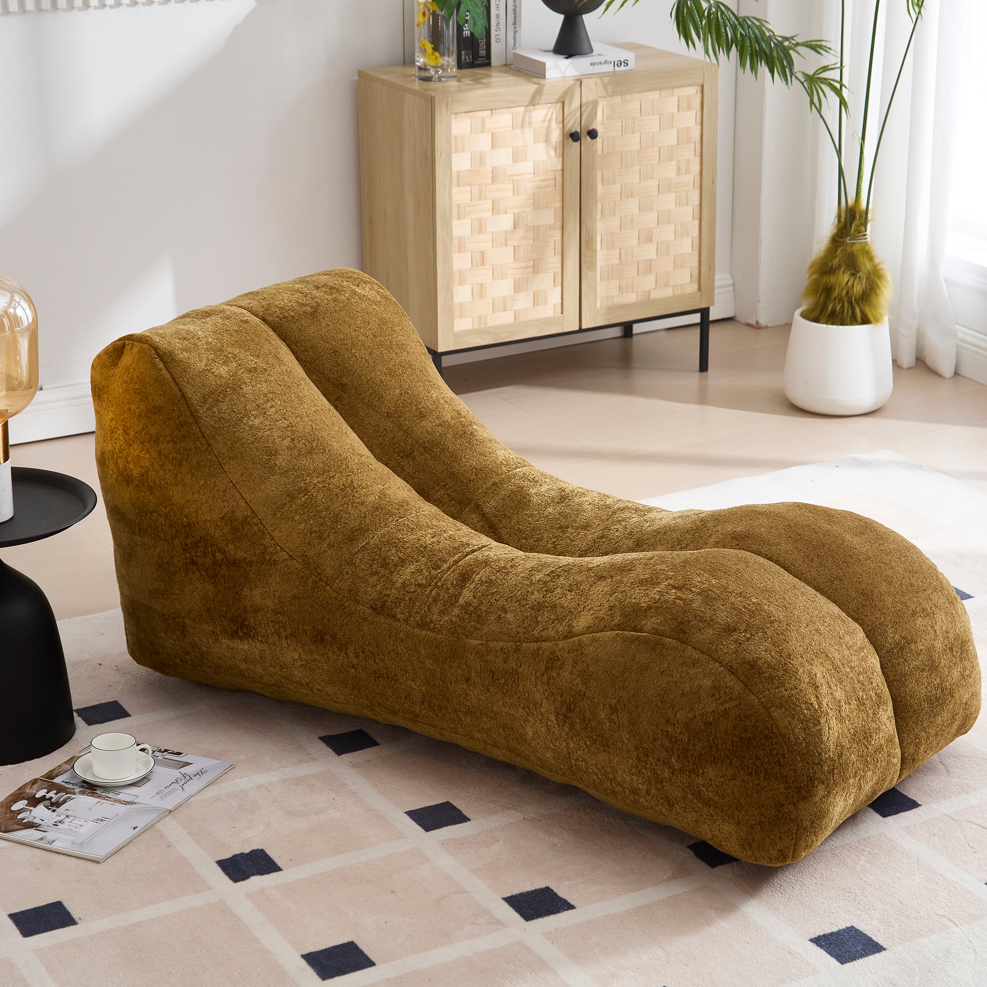 Brown bean bag lounger — angle view