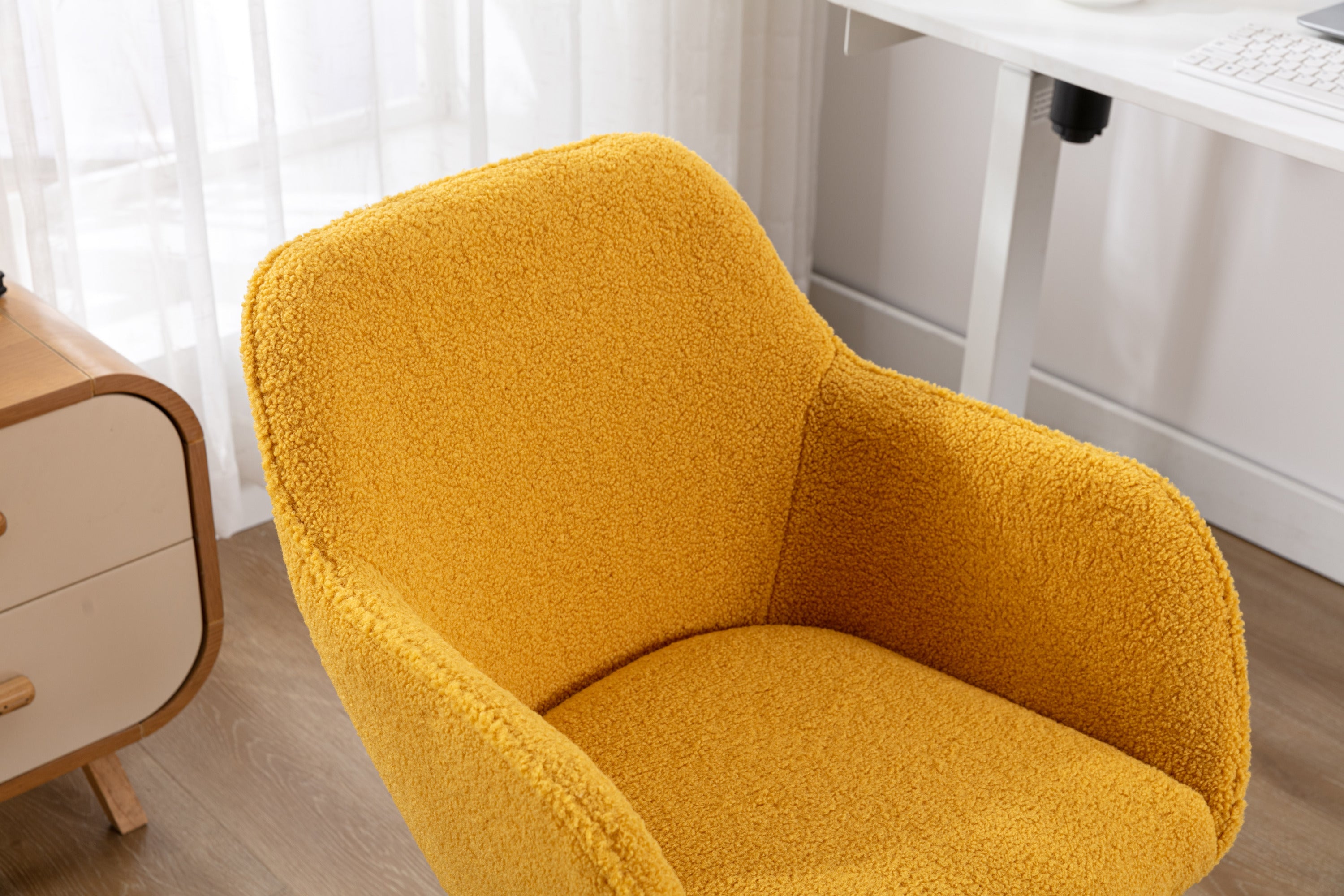 Teddy Office Chair — Adjustable Height with Gold Metal Base & Wheels