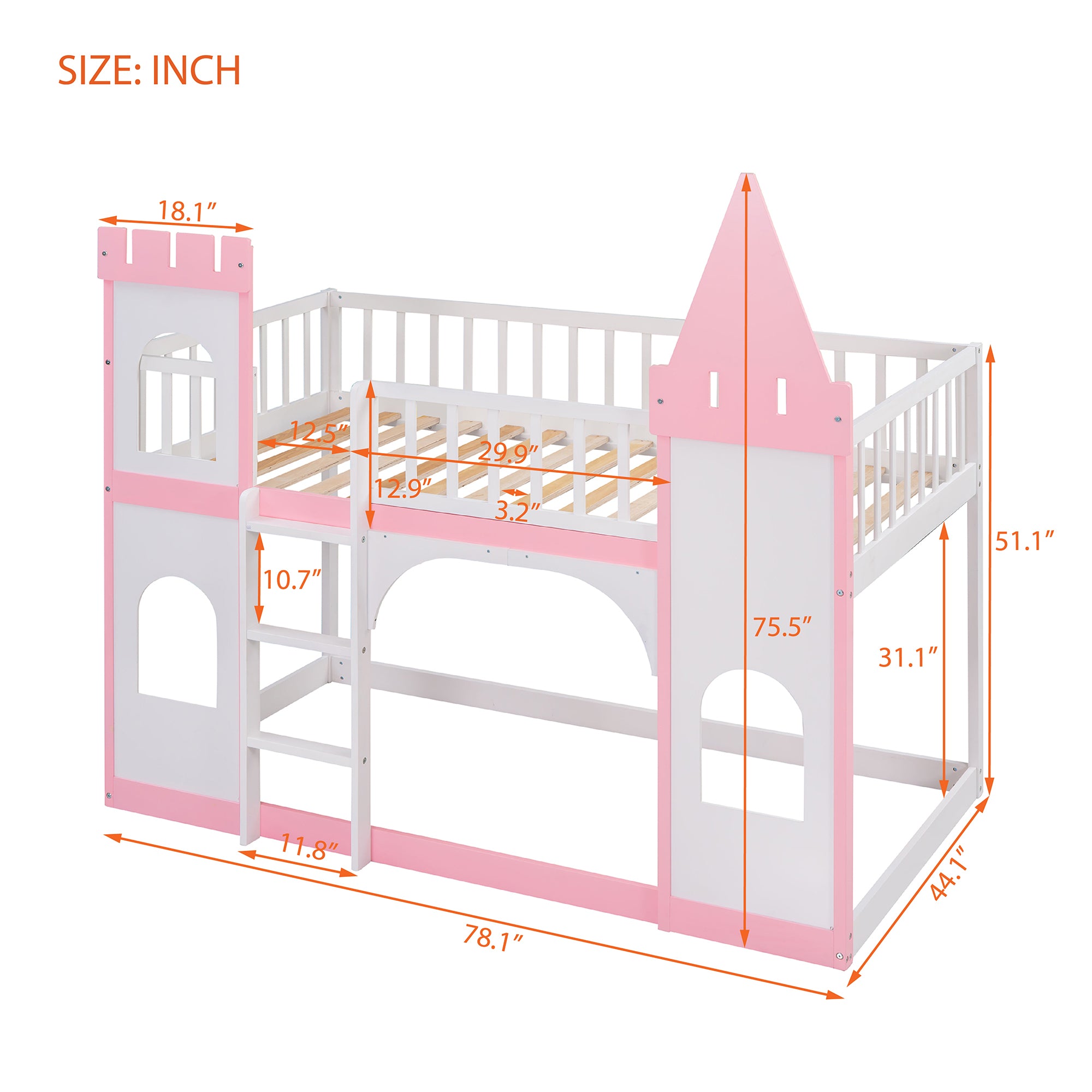 Castle bunk bed slat platform on upper bunk — no box spring