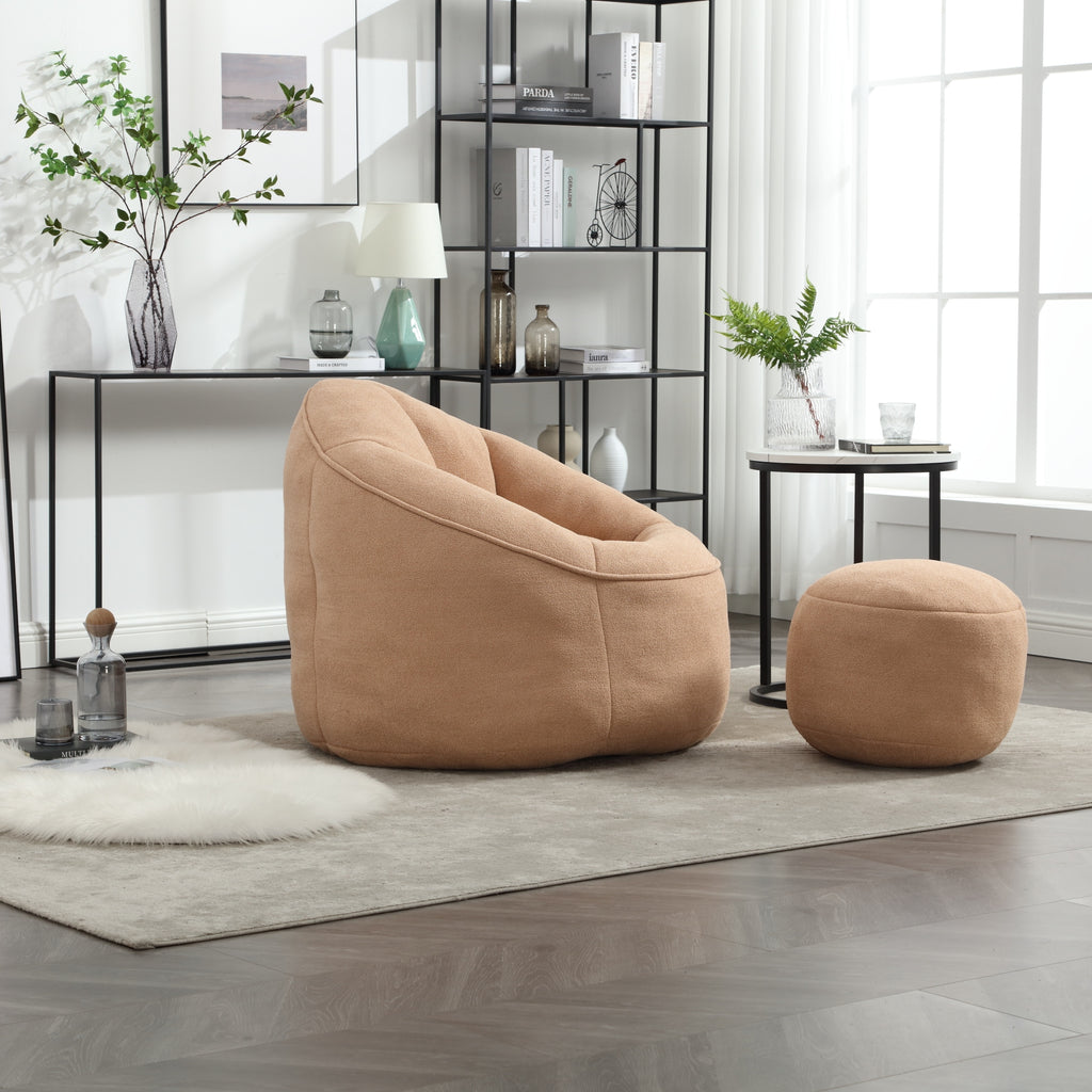 Plush tan bean bag seating — lifestyle photo