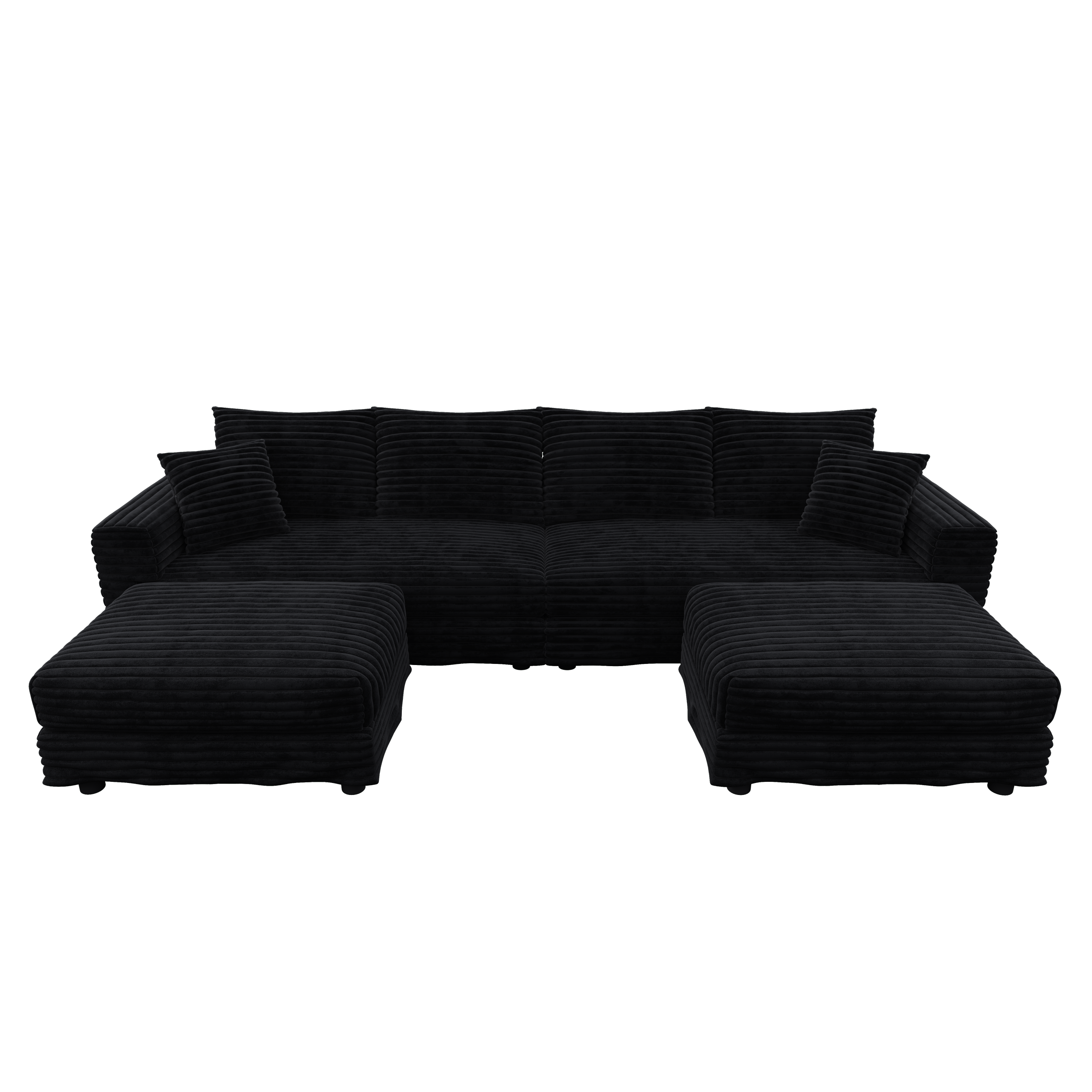 102.4 'Plush Corduroy 4-Seat Sofa,Modern Comfy Upholstered Sofa Cloud Couch,Deep Seat Couches with Soft Pillows and 3 Ottomans,Convertible Sofa Lounge Chair,Black(Old SKU:W1885S00287)