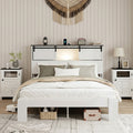 QUEEN size bed, metal bed frame with charging station, no need for box spring, (white), no noise, easy to assemble.