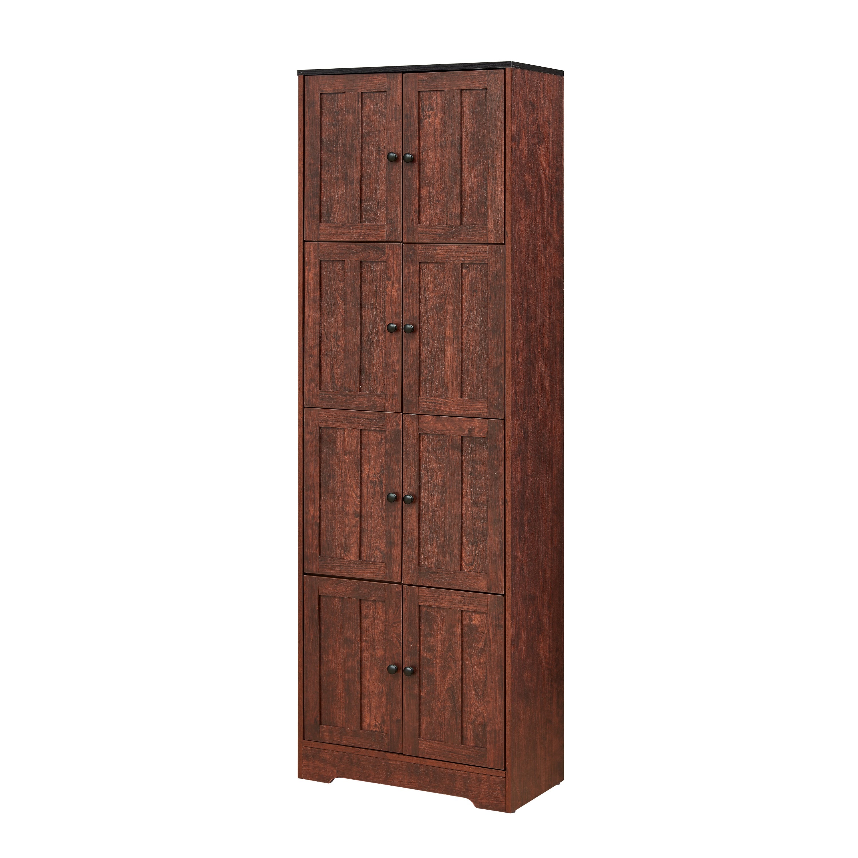 Walnut 8-door tall storage cabinet — front view