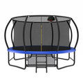 Blue 14-foot trampoline with safety enclosure — front view