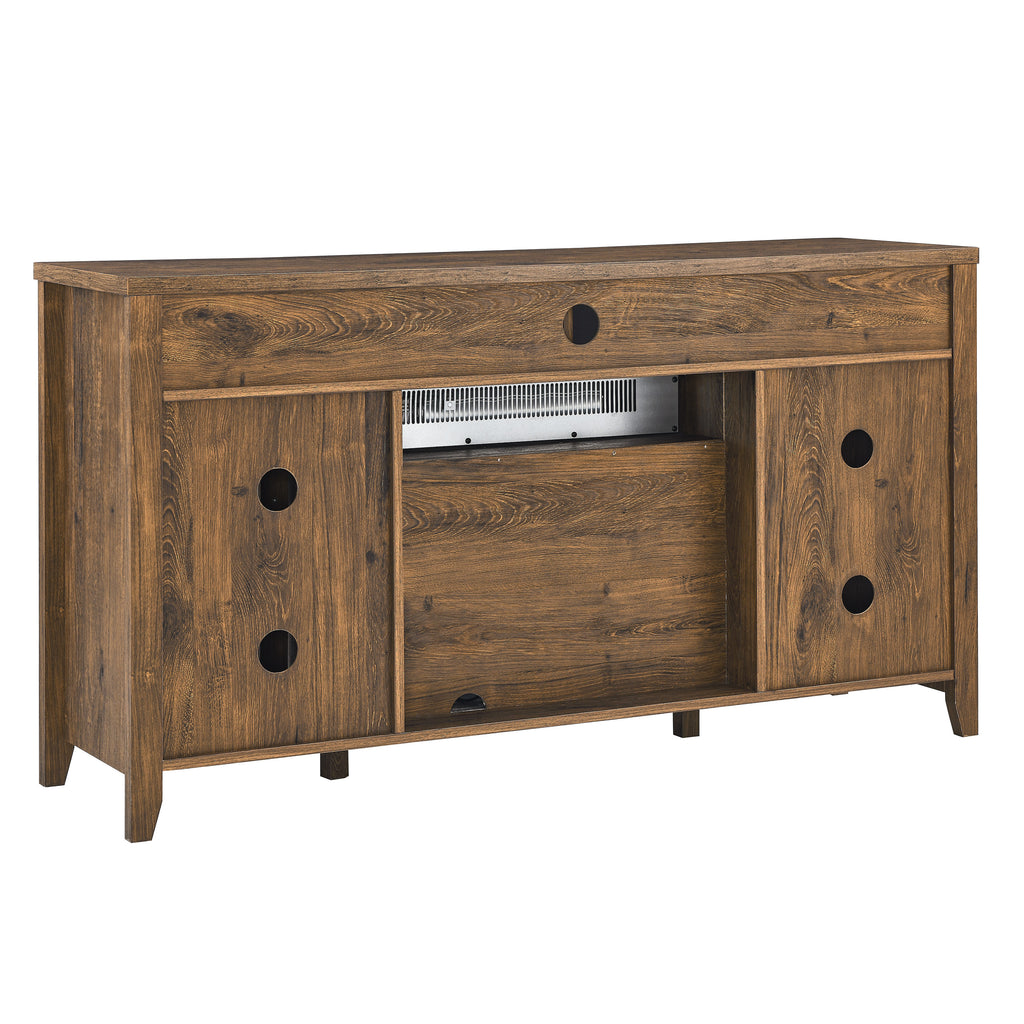 LED fireplace brightness settings on barnwood media console