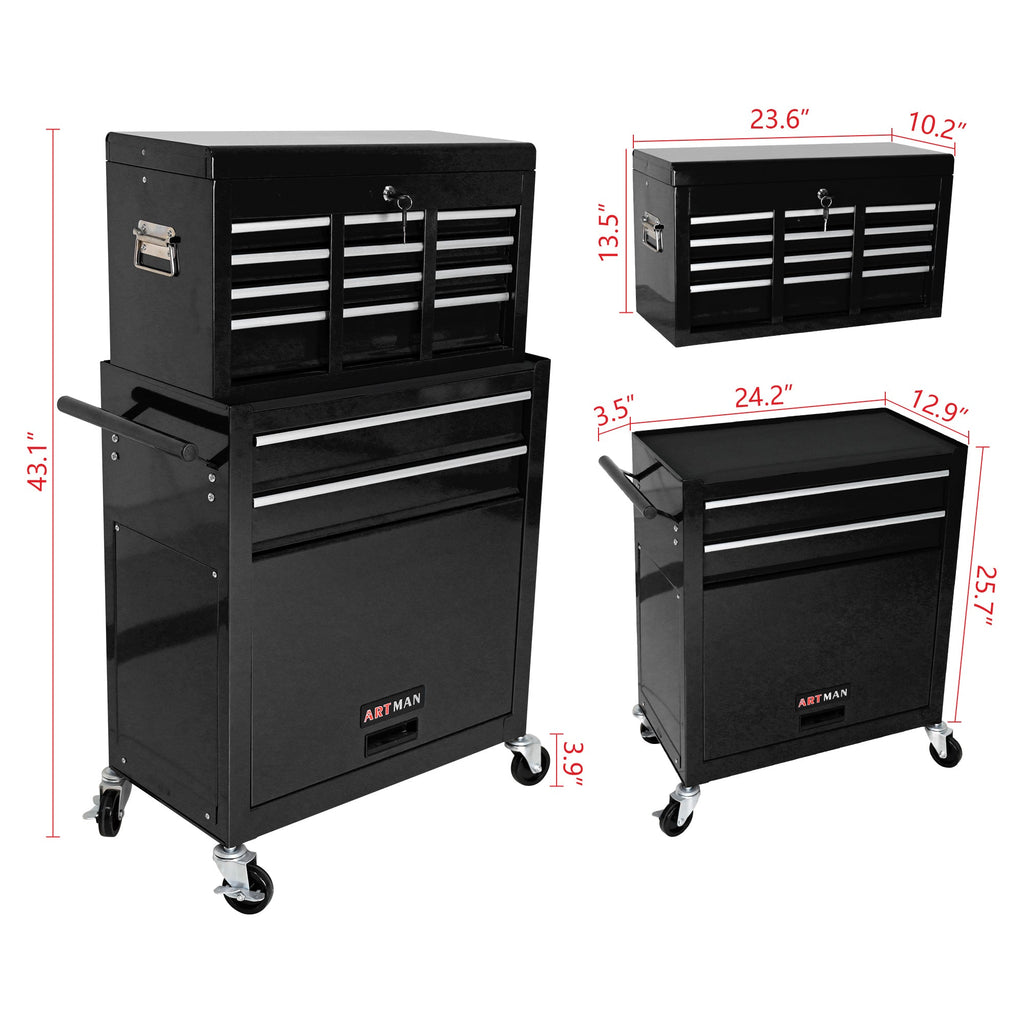 8-Drawer Rolling Tool Chest with Lock — Metal Tool Storage Cabinet
