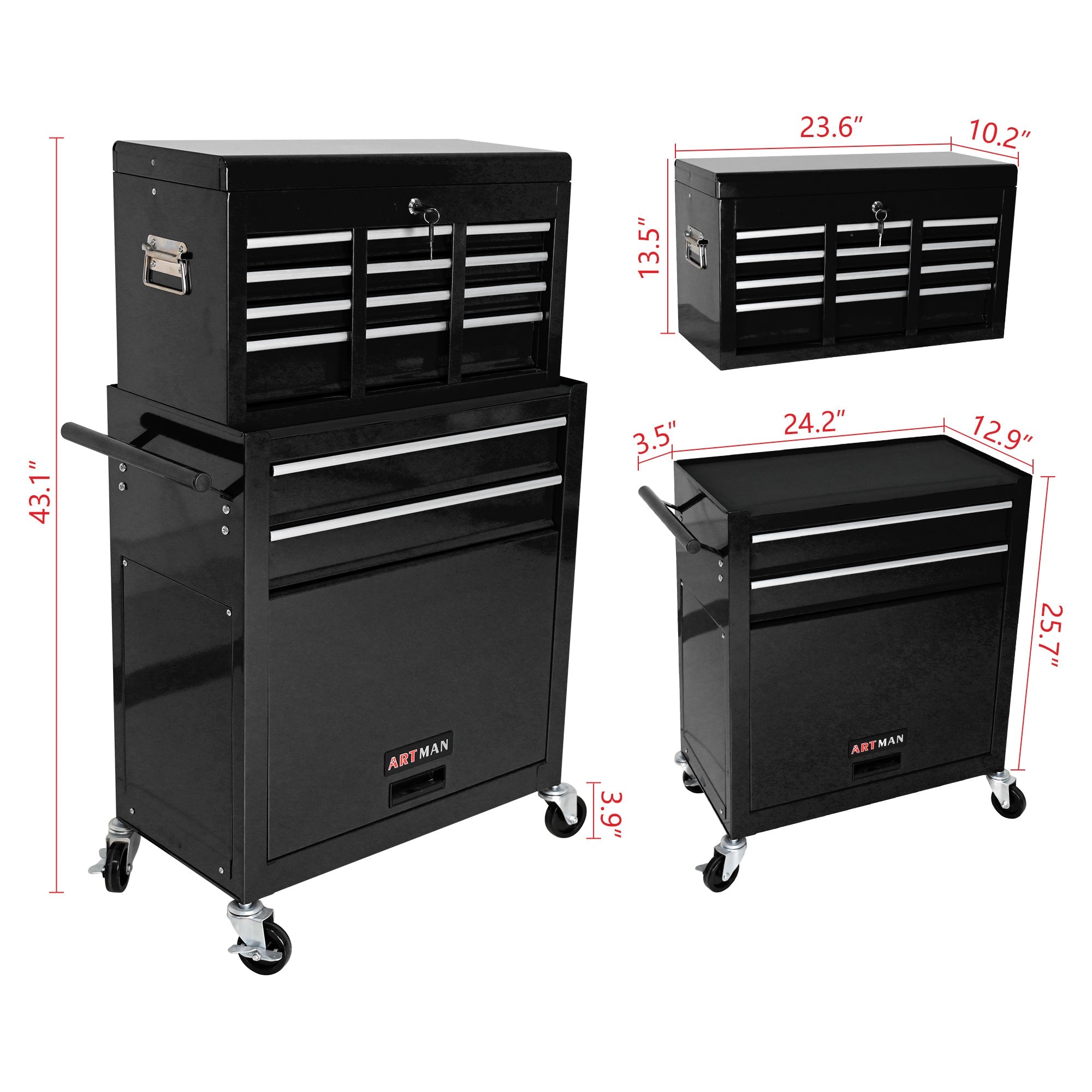 8-Drawer Rolling Tool Chest with Lock — Metal Tool Storage Cabinet