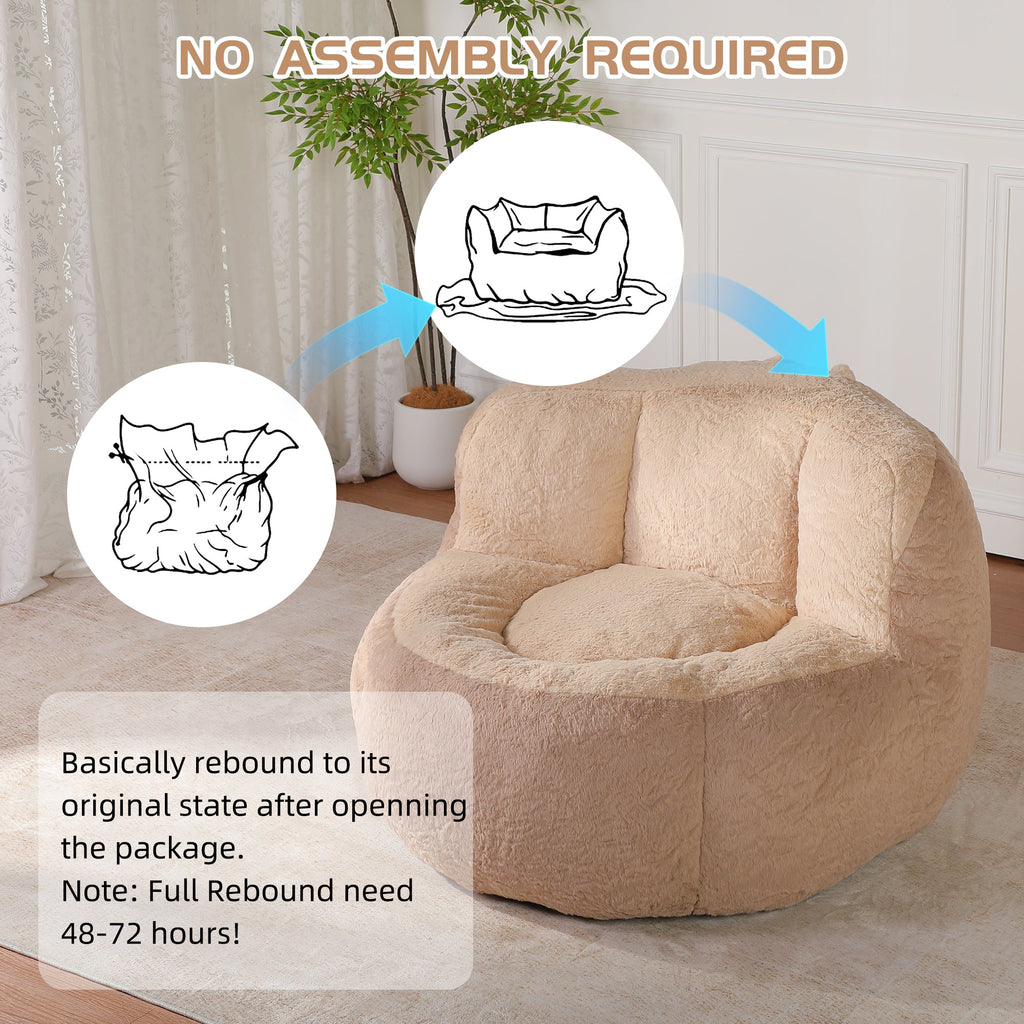 Oversized Bean Bag Chairs,Multicolor Faux Fur Couch Filled with Shredded Sponge,Large Lounger Sofa For Living Room,No Assembly Required , Pink+White+Purple